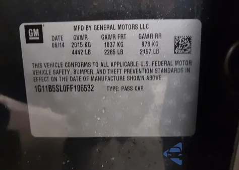 2015 Chevrolet Malibu Ls z USA, uszkodzony, nr VIN 1G11B5SL0FF106532